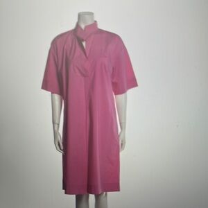 Les Copains Pink Midi Dress with Mock Neck and Short Sleeves